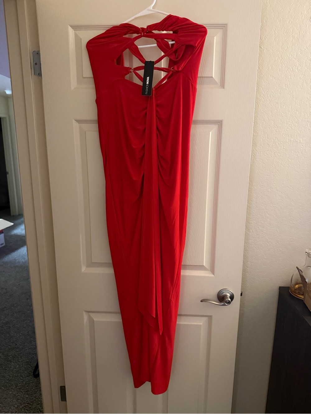 Fashion Nova Bright Red Maxi Dress with Cutout & Knot Detail
